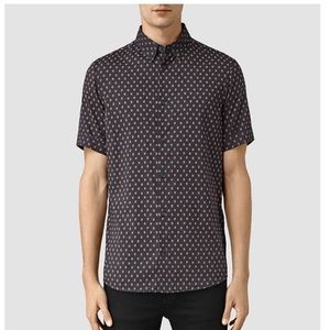 All Saints Kapow Washed Black Flower Floral Button Half Sleeve Shirt